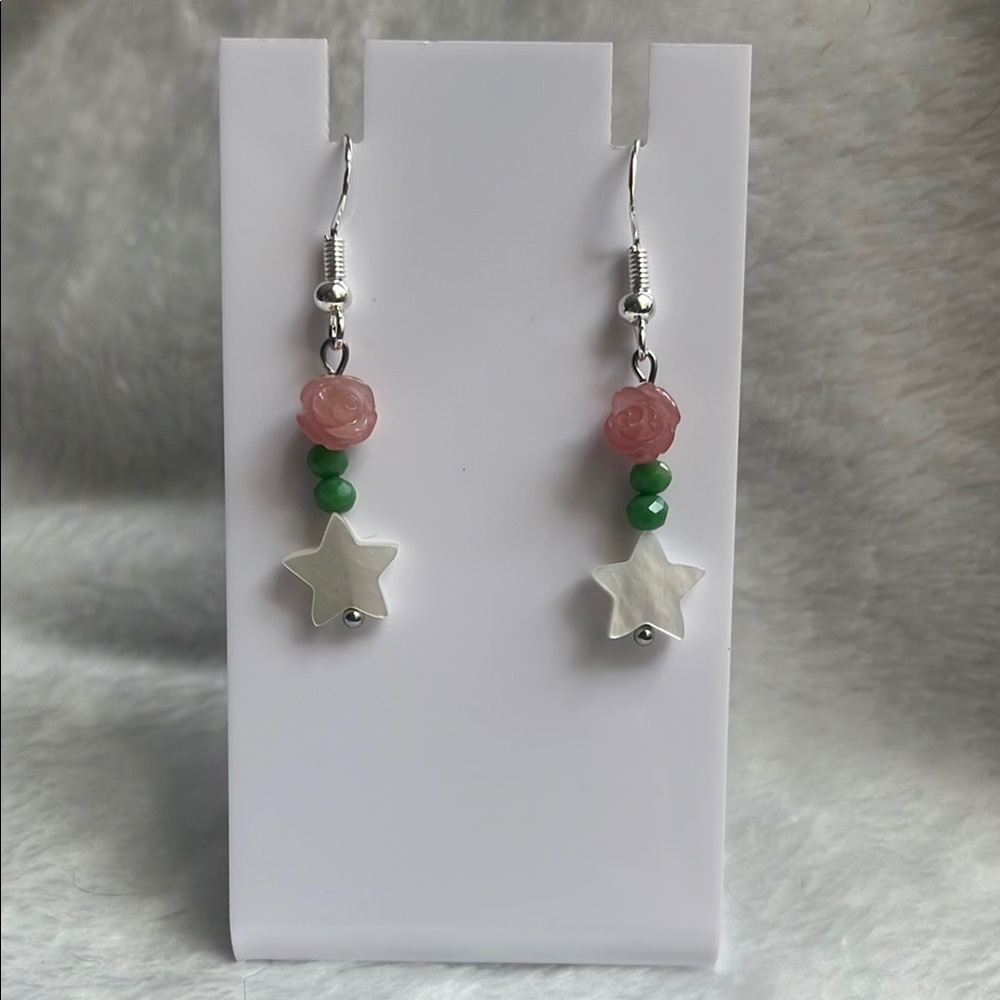 Radiant Pink Rose and Star Vase Earrings
